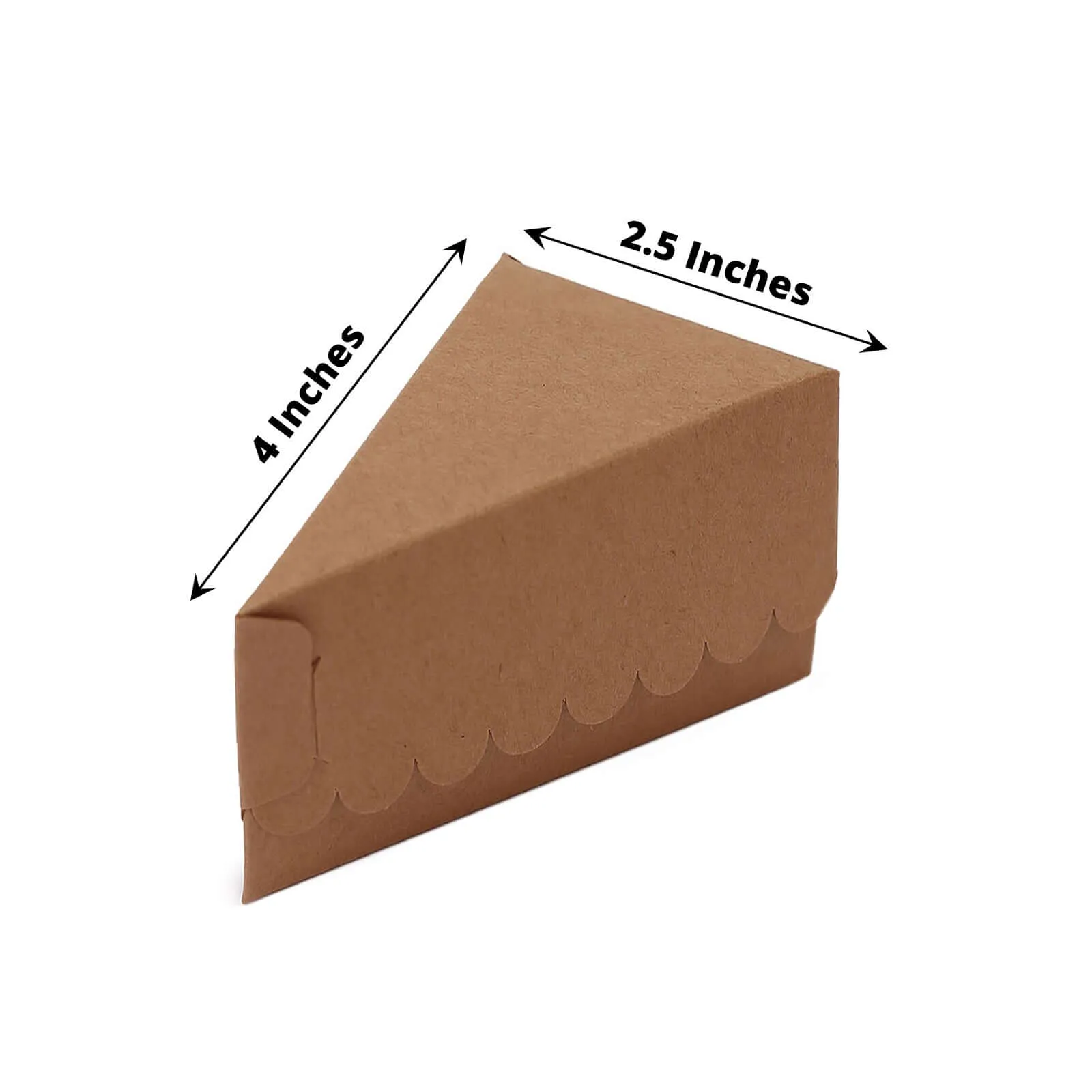 10 Pack 4"x2.5" Single Slice Natural Brown Paper Triangular Cake Boxes with Scalloped Top, Party Favor Gift Box