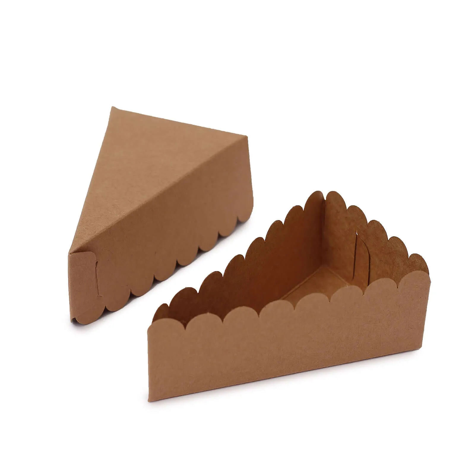 10 Pack 4"x2.5" Single Slice Natural Brown Paper Triangular Cake Boxes with Scalloped Top, Party Favor Gift Box