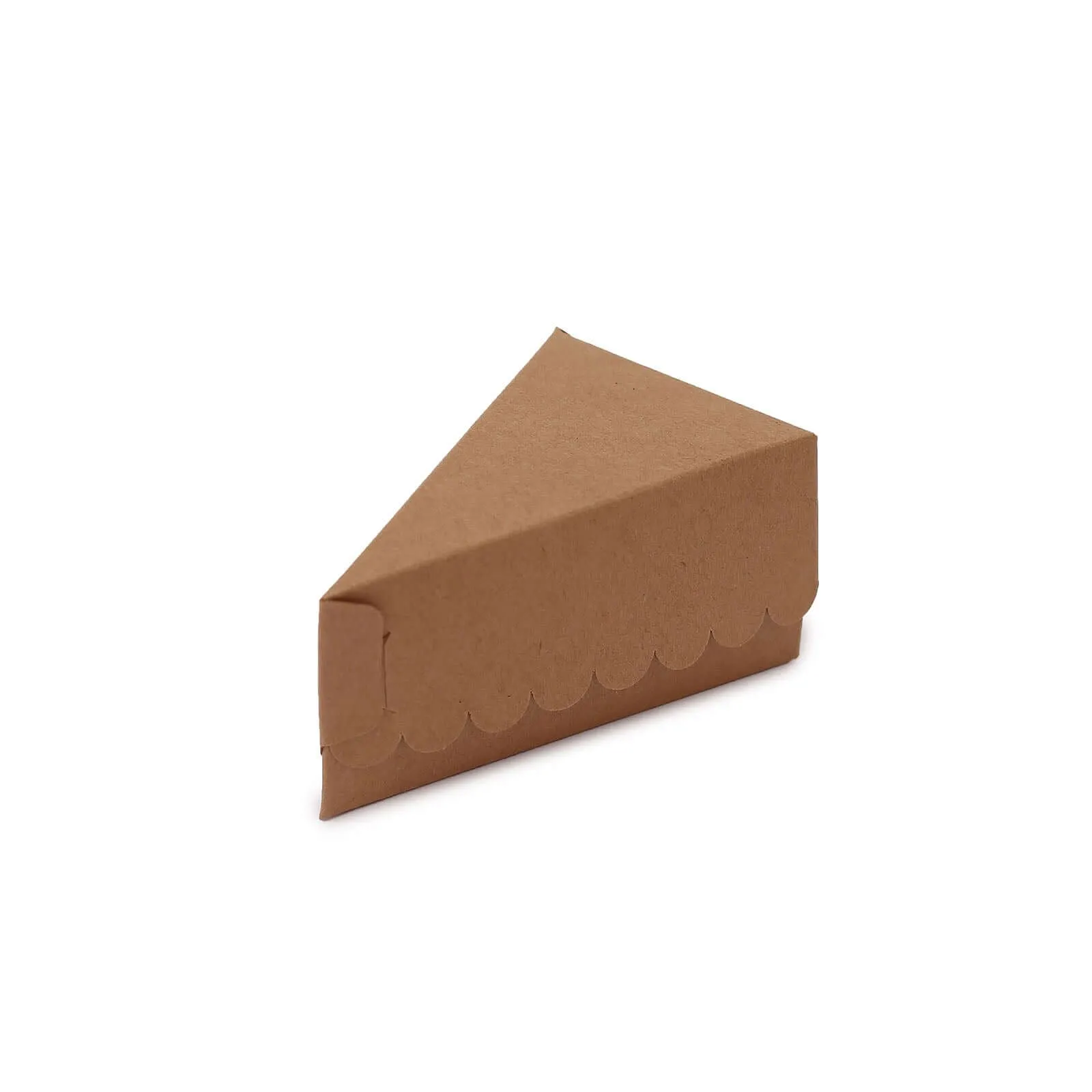 10 Pack 4"x2.5" Single Slice Natural Brown Paper Triangular Cake Boxes with Scalloped Top, Party Favor Gift Box