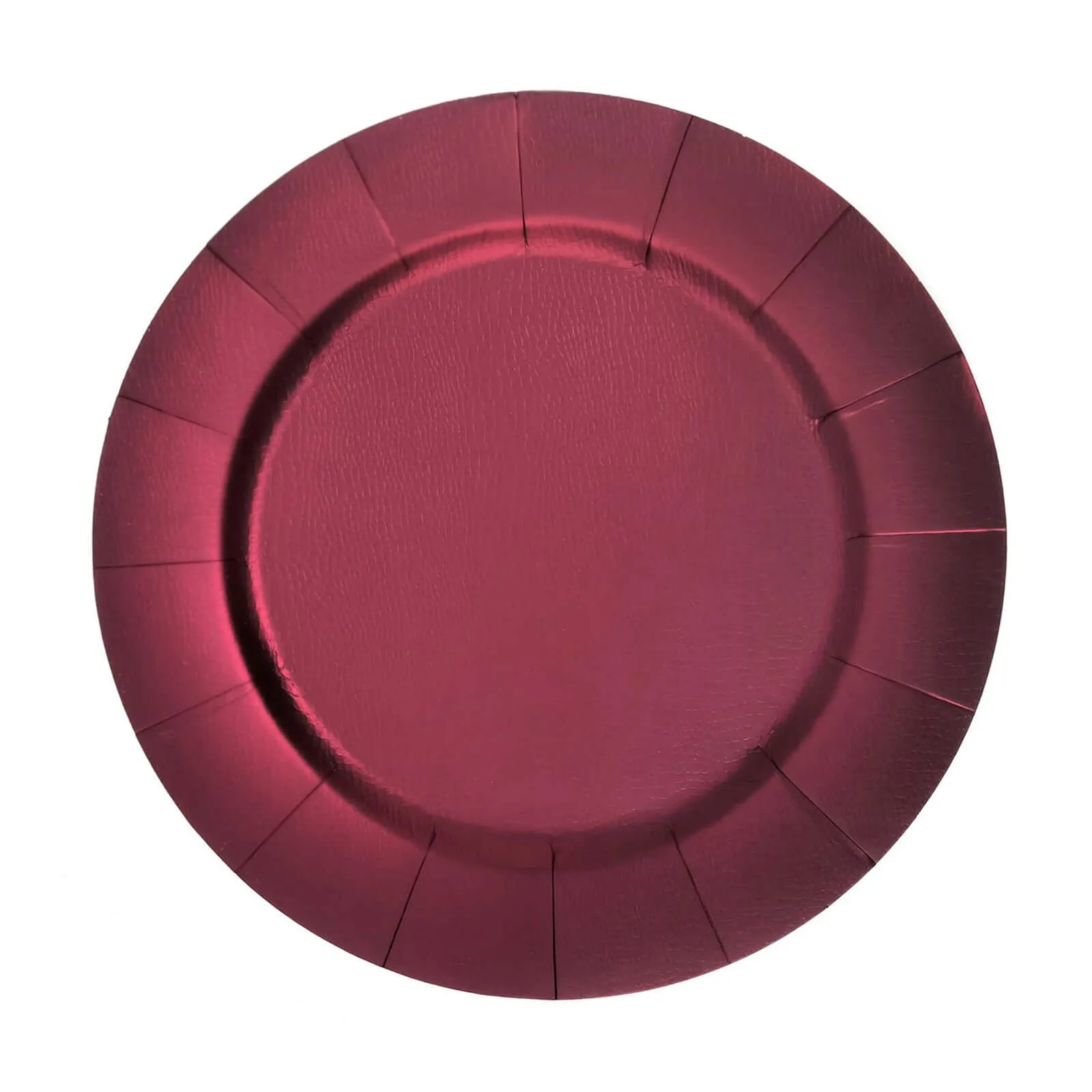 10 Pack Burgundy Disposable 13" Charger Plates, Cardboard Serving Tray, Round with Leathery Texture - 1100 GSM