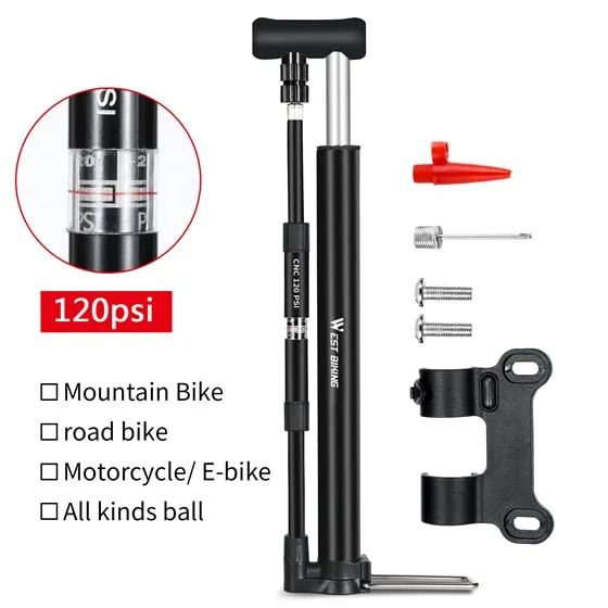 120PSI High Pressure Bike Foot Pump With Gauge Mini Portable Alloy Pump For Schrader Presta Valve Tire Air Inflator