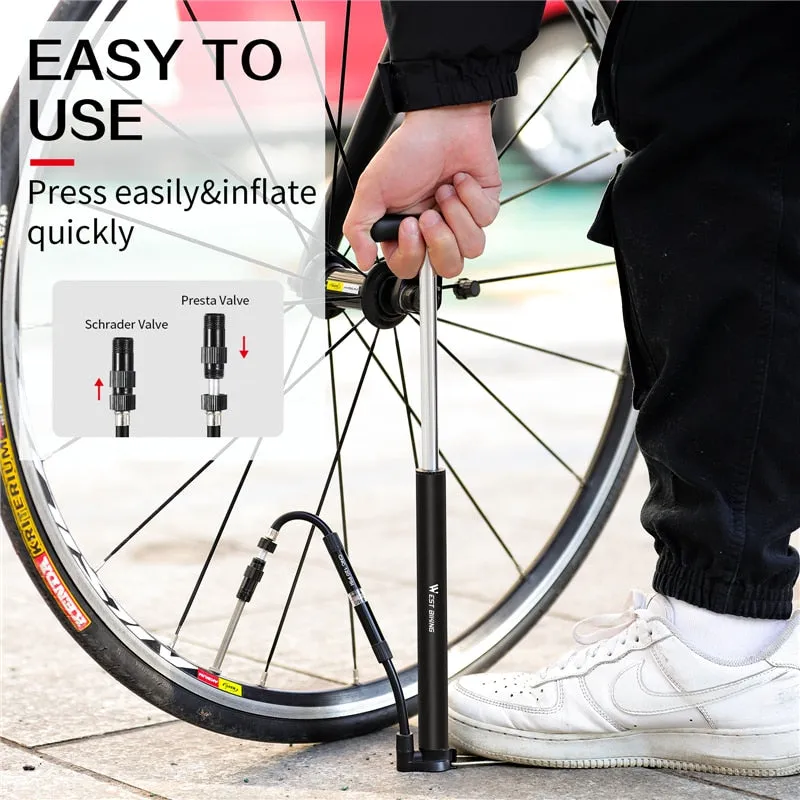 120PSI High Pressure Bike Foot Pump With Gauge Mini Portable Alloy Pump For Schrader Presta Valve Tire Air Inflator