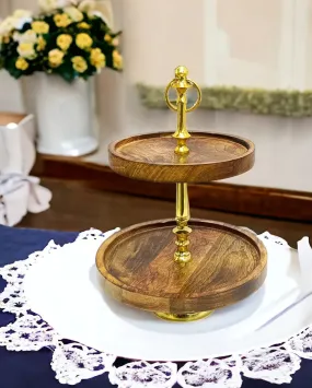 2 Tier Wooden Round Cake Stand  | 10 x 10 x 14 inches