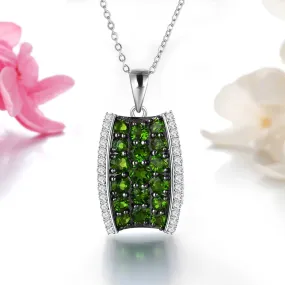 3 Carat Natural Green Diopside Sterling Silver Pendant - Elegant Fine Jewelry for Women