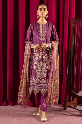 3PC Purple Embroidered