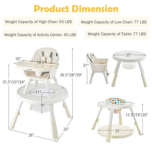 6-in-1 Baby High Chair Infant Activity Center With Height Adjustment-Beige