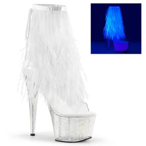 ADORE-1017MFF Pleaser Shoes White Fur Fringe Stripper Boots