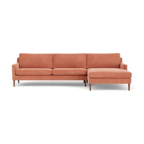 Astha Fabric Right Chaise Sofa (Walnut Natural, Dusty Rose)