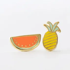 Asymmetrical Cloisonné Stud Earrings - Fruits