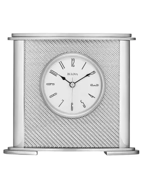 Bulova Hewitt Desk or Table Clock - Silver - Woven Fiber Accent - Quiet Sweep