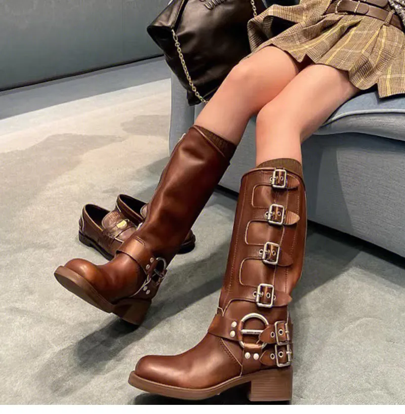 Captain Cally-100 Multi Buckle Strap Knee-High Boots