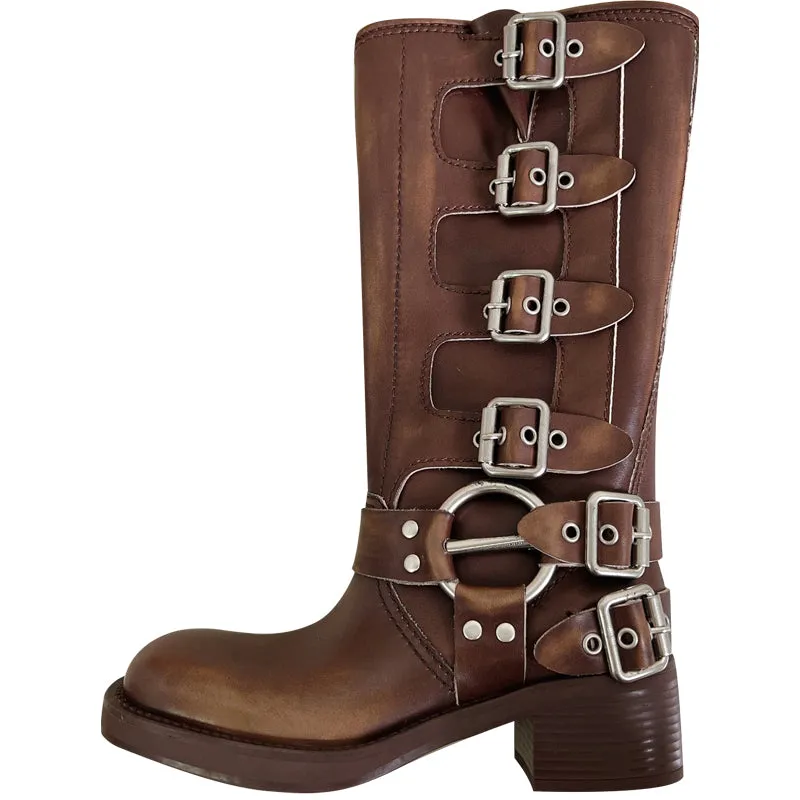 Captain Cally-100 Multi Buckle Strap Knee-High Boots