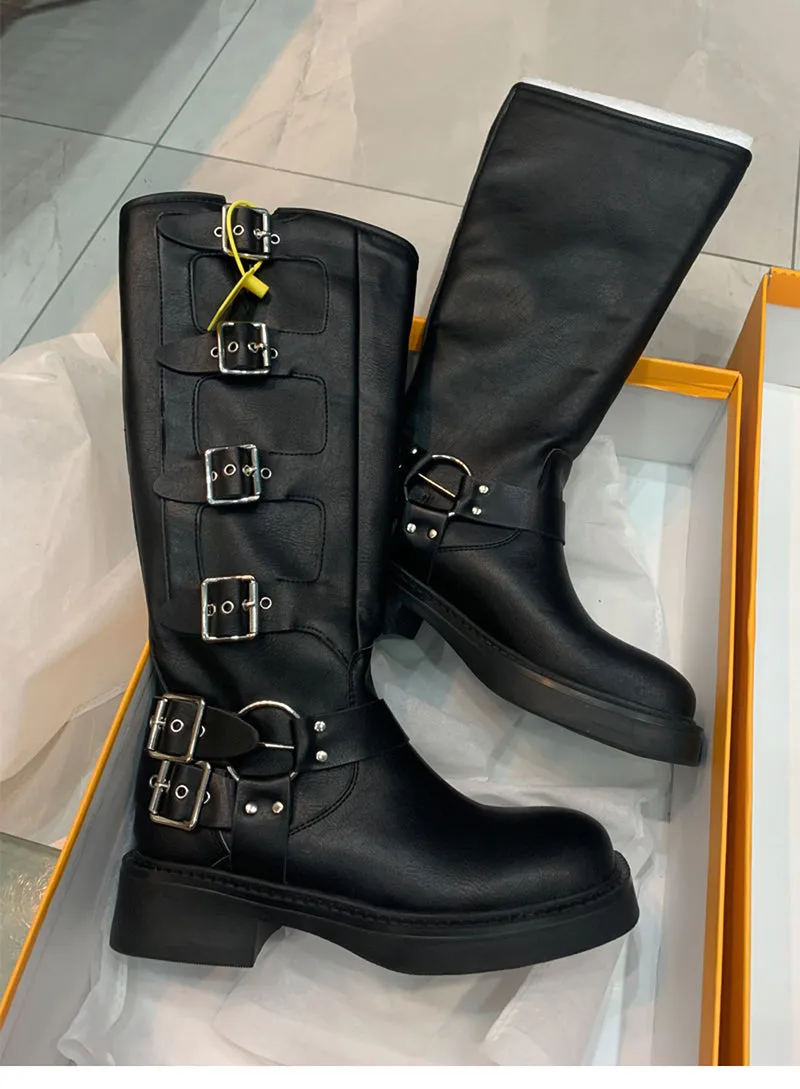 Captain Cally-100 Multi Buckle Strap Knee-High Boots