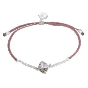 CHAIN & CORD CRYSTAL BRACELET - DIAMOND QUARTZ- DUSTY PINK - SILVER