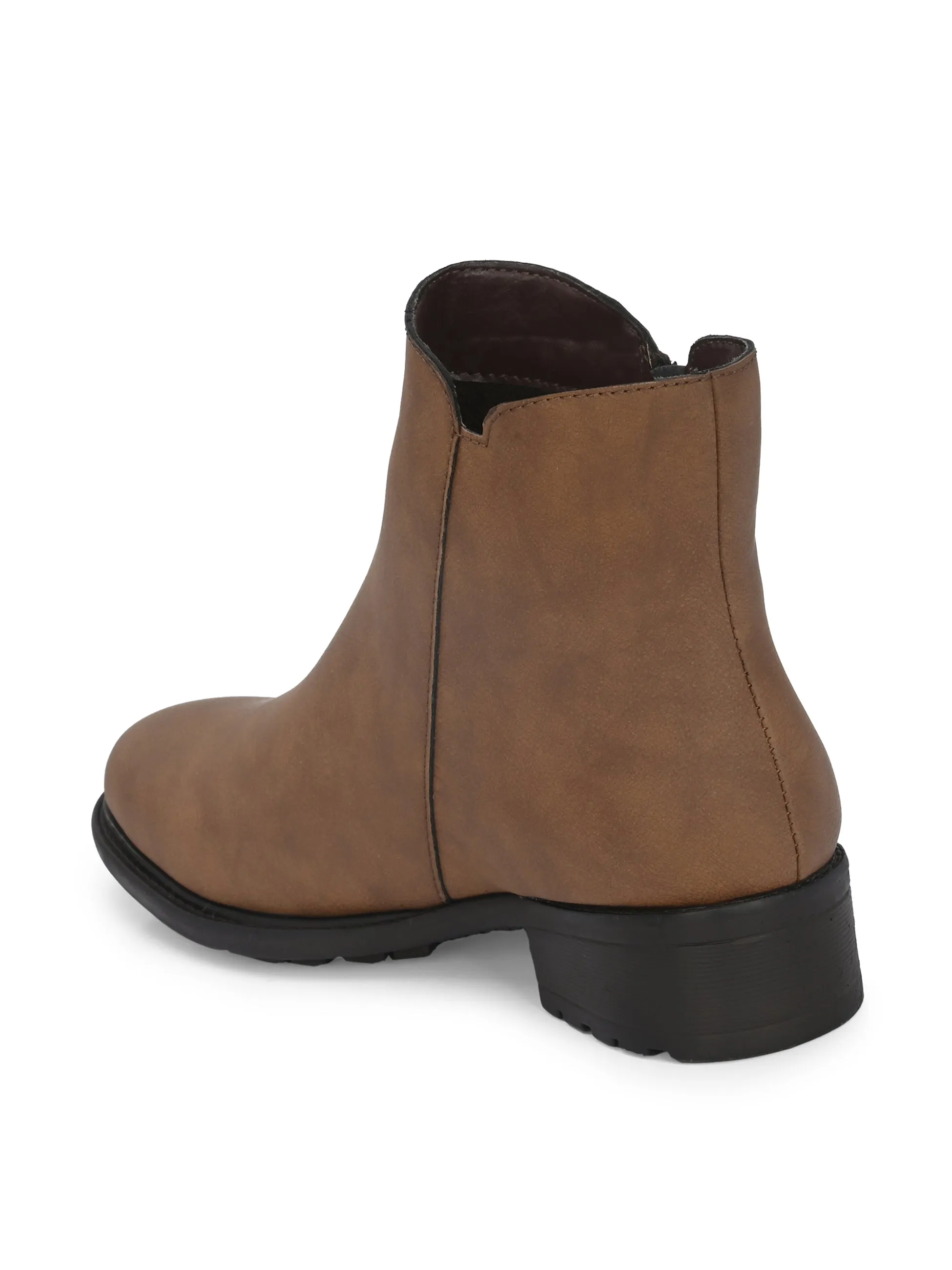 Elegant Tan Leather Zip-Up Ankle Boot For Women