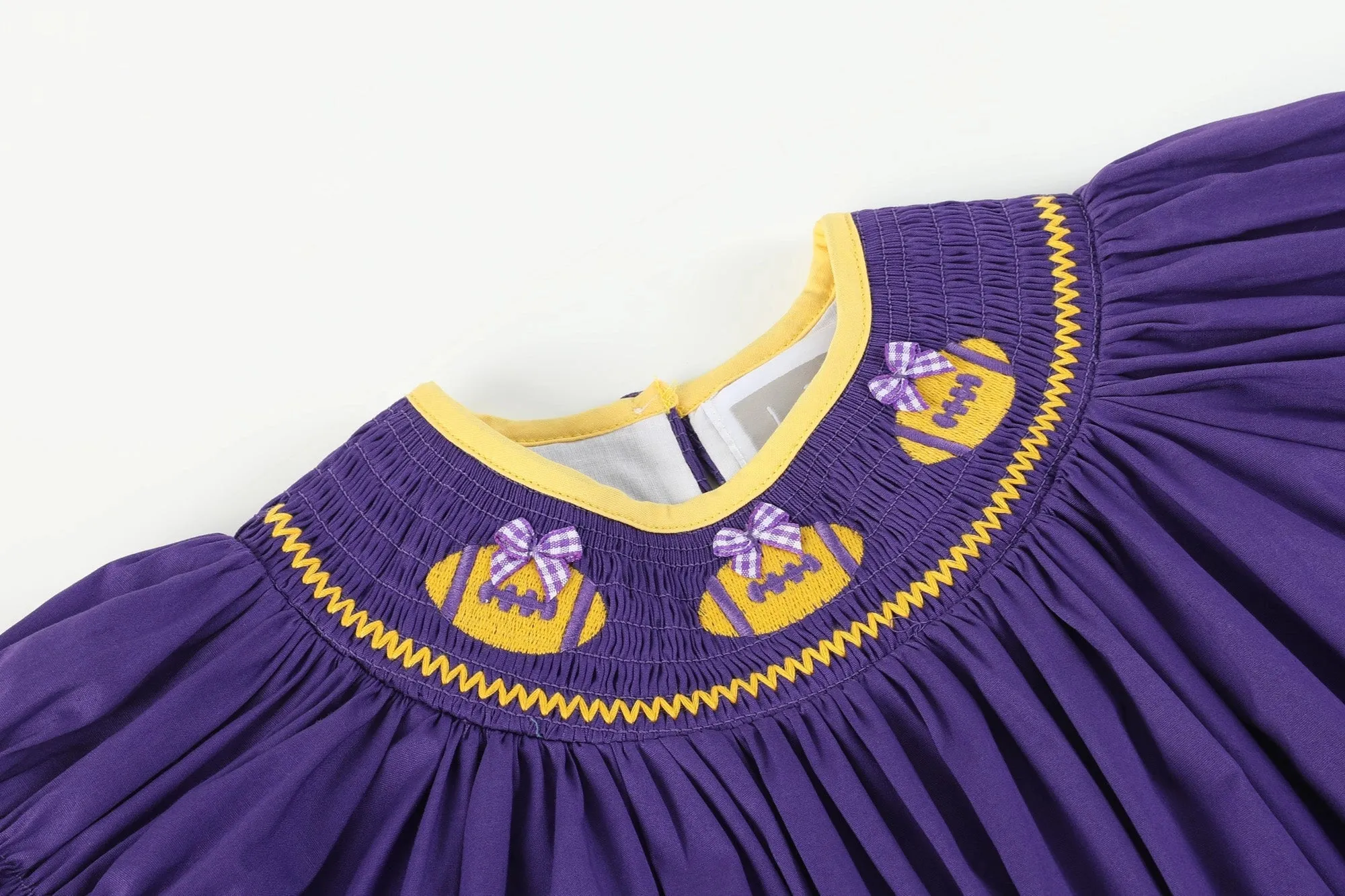 Girls Purple & Gold Bishop Football Smocked Dress