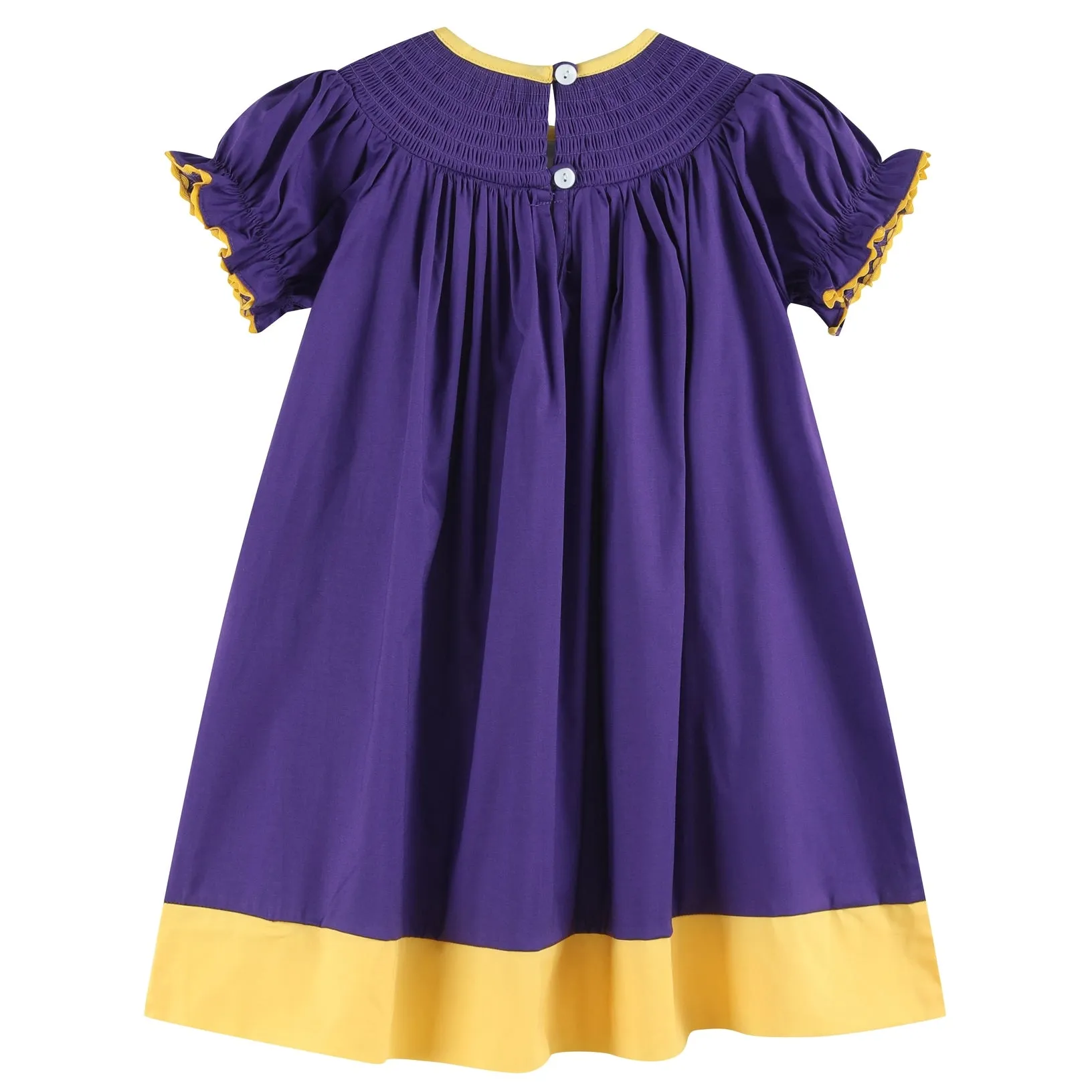 Girls Purple & Gold Bishop Football Smocked Dress