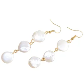 Gold Plated Hook Earrings with Freshwater Pearl Button Drop Pendant