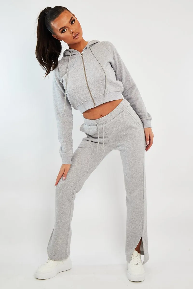 Grey Side Split Wide Leg Jogger - Halsey