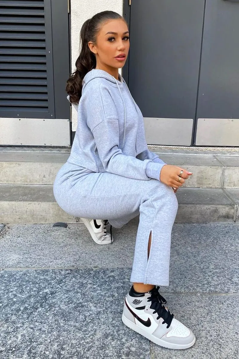 Grey Side Split Wide Leg Jogger - Halsey