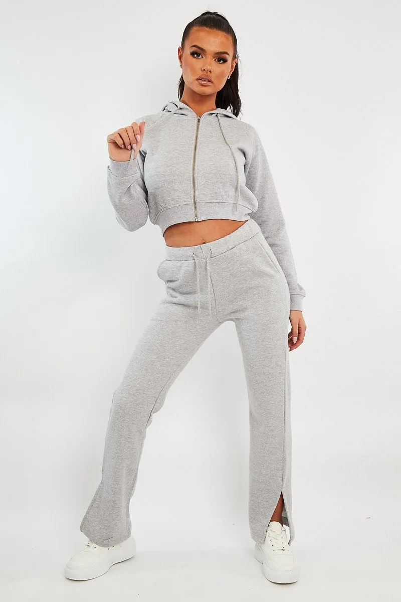 Grey Side Split Wide Leg Jogger - Halsey