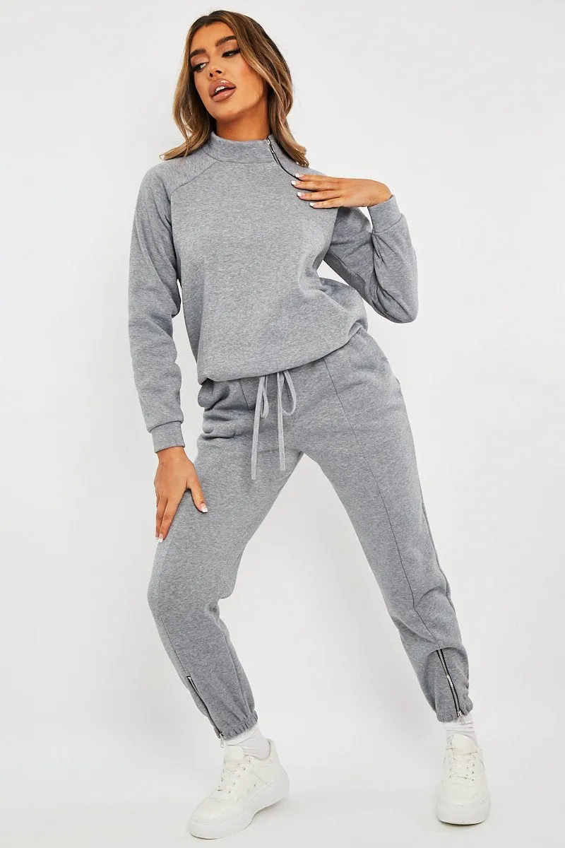 Grey Zip Ankle Joggers - Lanah