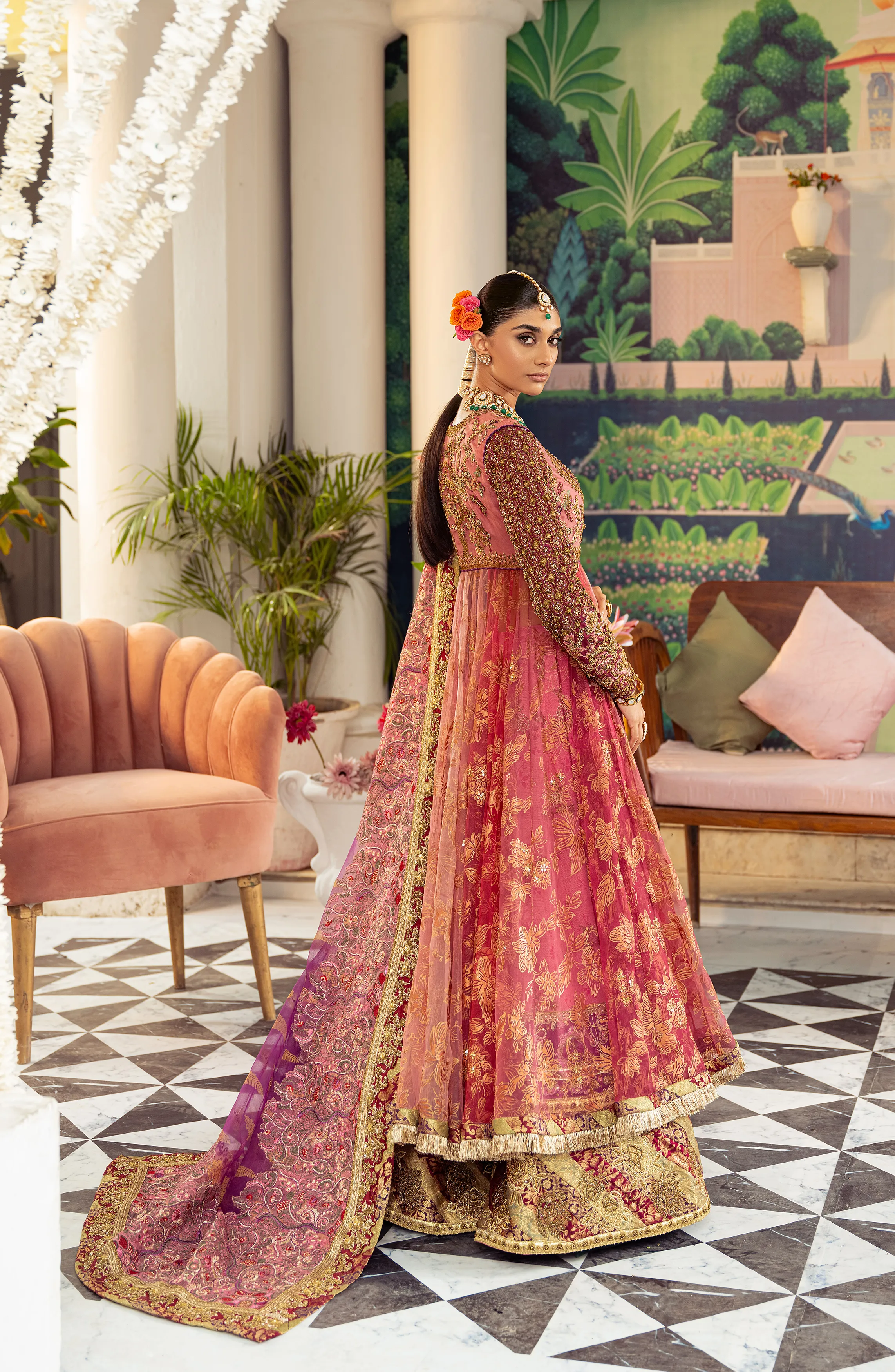 Gulabo - Watermelon-Pink Peshwas with Azar Pants & Dupatta