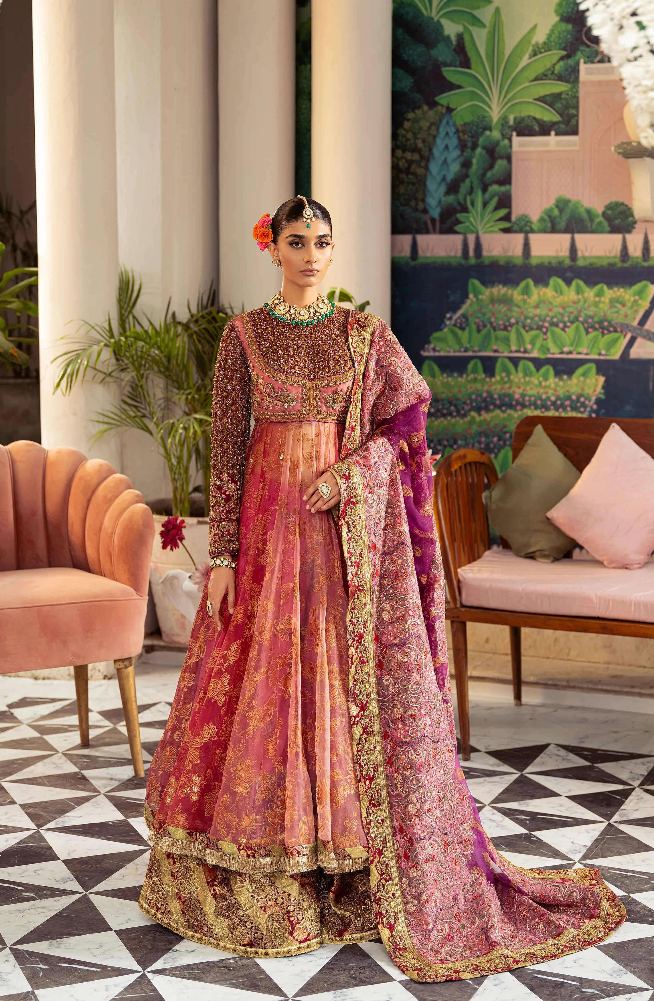 Gulabo - Watermelon-Pink Peshwas with Azar Pants & Dupatta