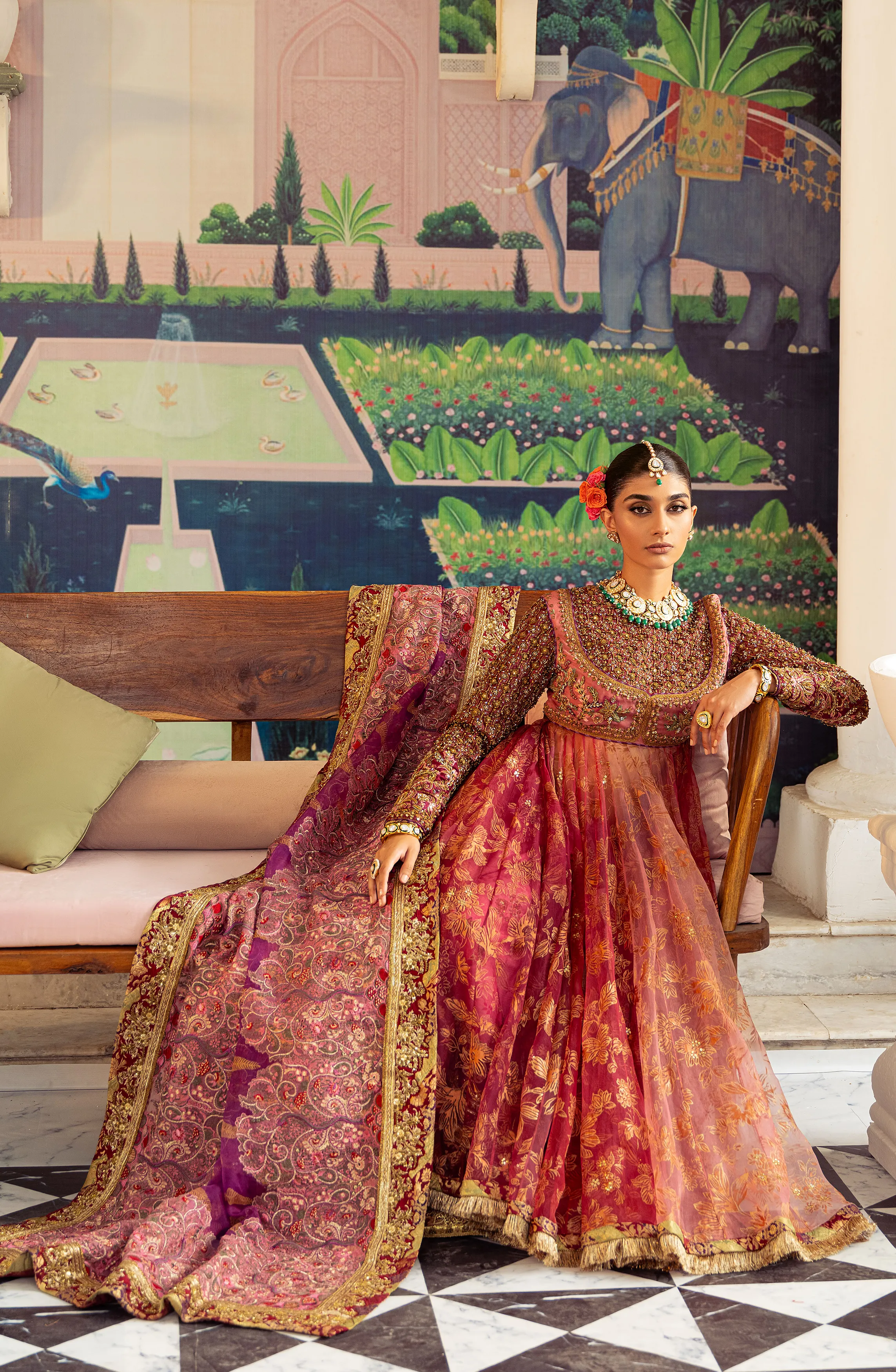 Gulabo - Watermelon-Pink Peshwas with Azar Pants & Dupatta