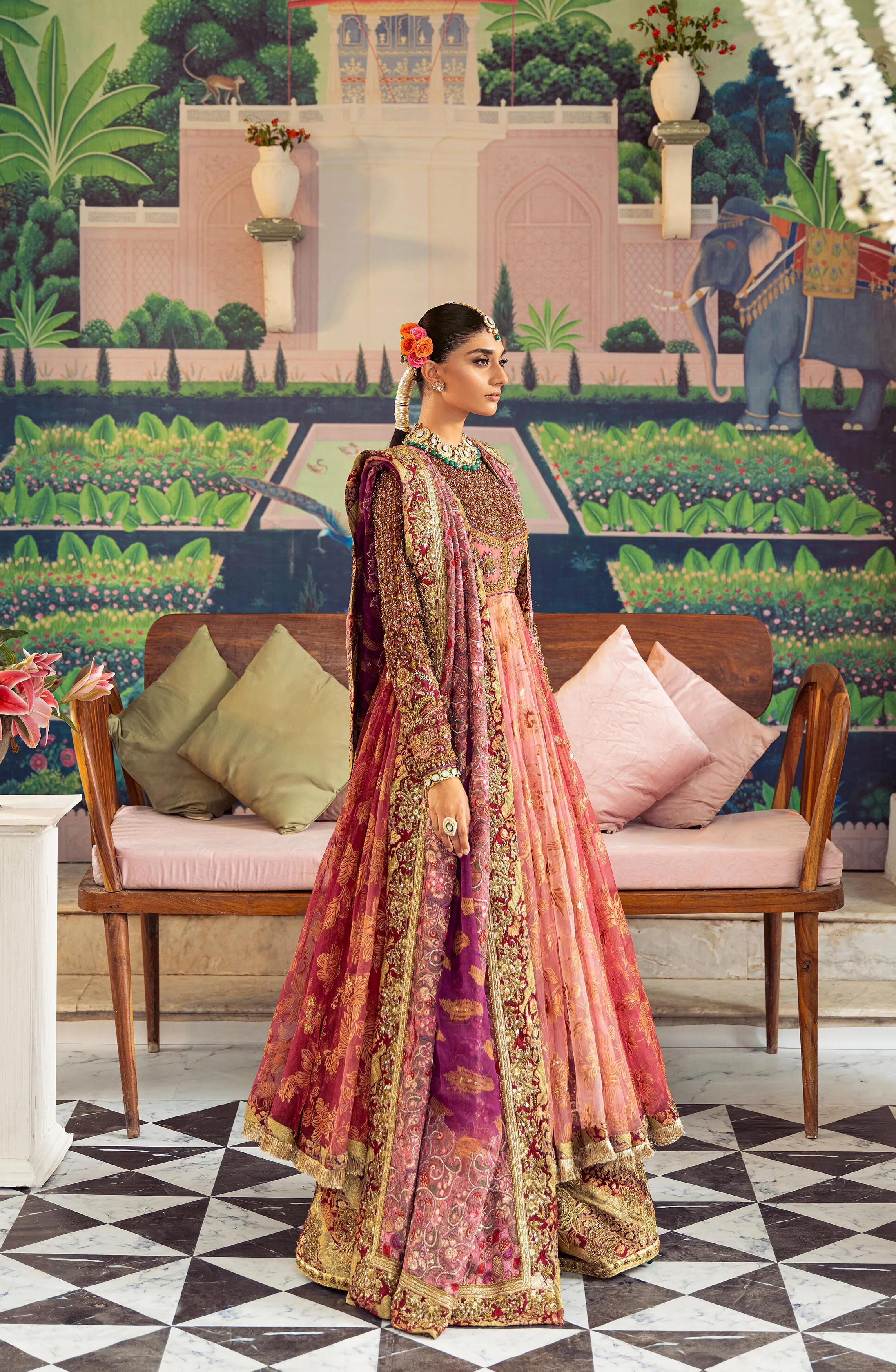 Gulabo - Watermelon-Pink Peshwas with Azar Pants & Dupatta