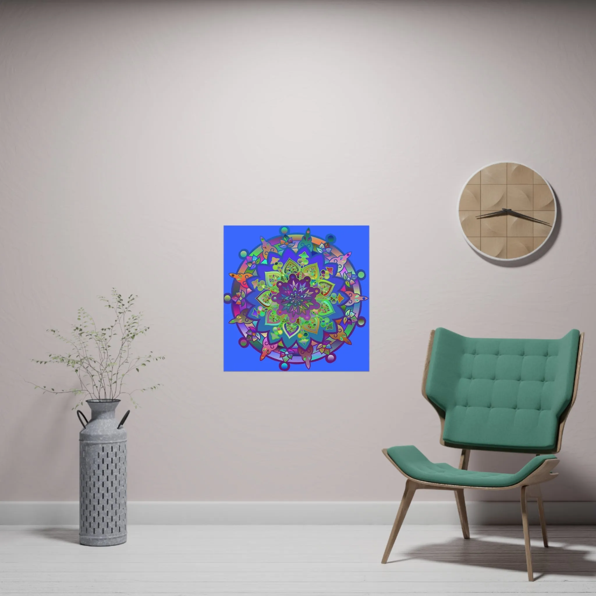 Hand-Drawn Bright Mandala Art Poster - Light Blue