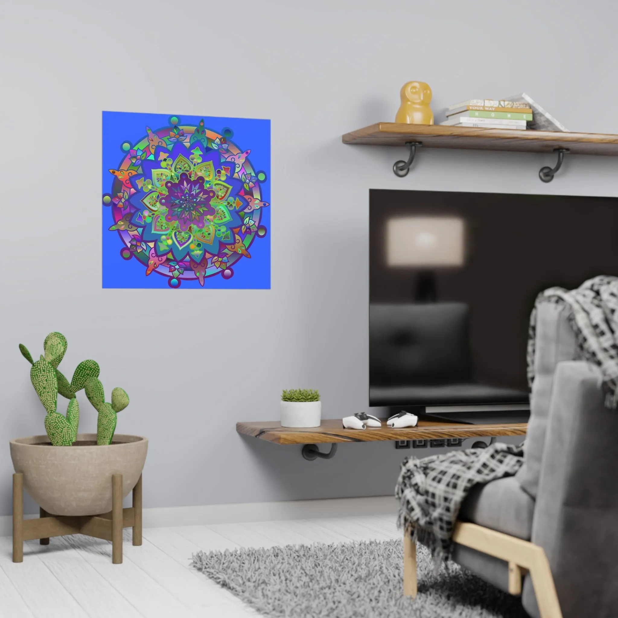 Hand-Drawn Bright Mandala Art Poster - Light Blue