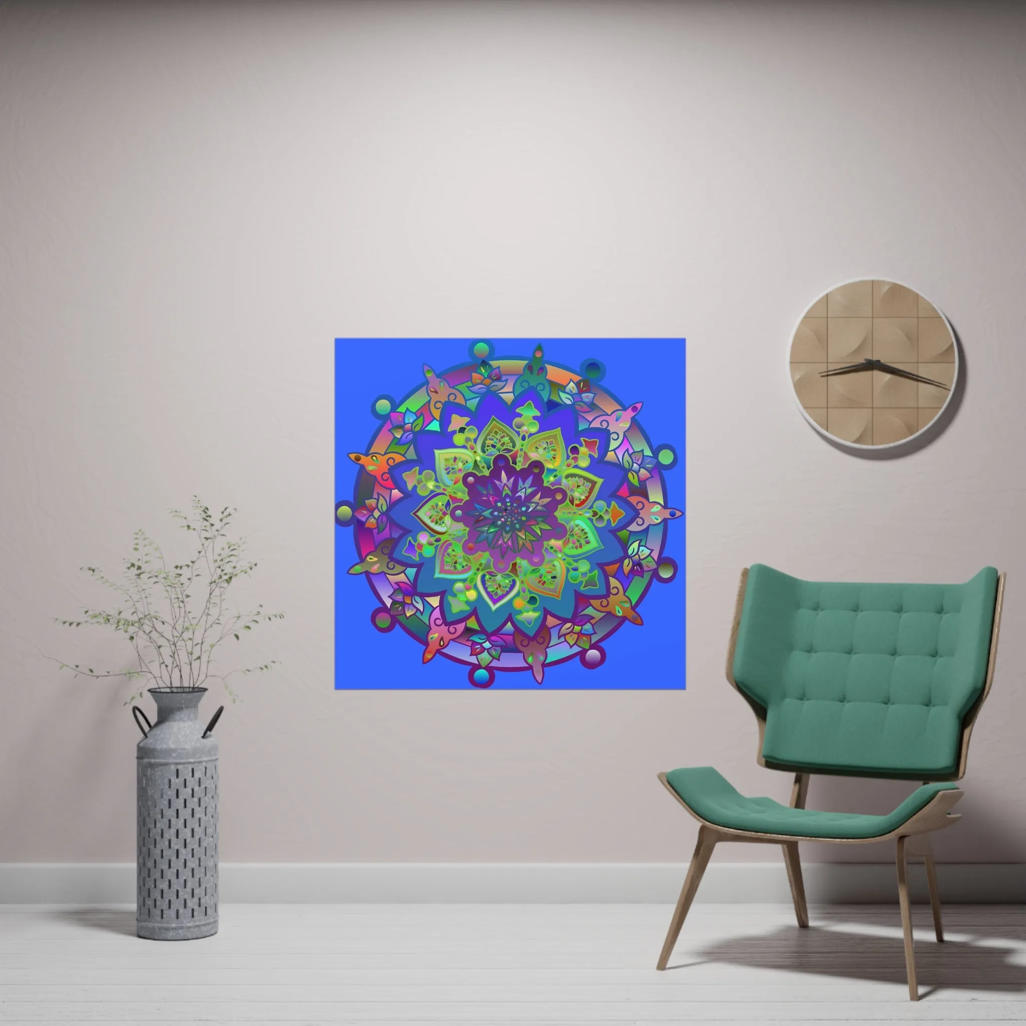 Hand-Drawn Bright Mandala Art Poster - Light Blue