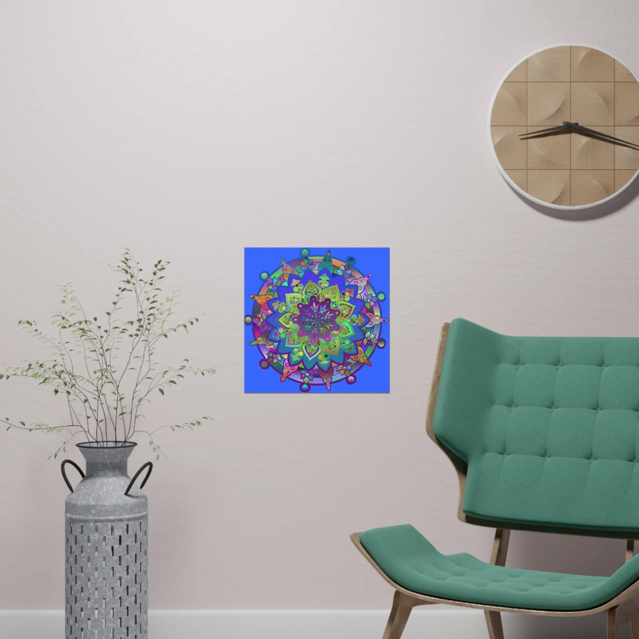 Hand-Drawn Bright Mandala Art Poster - Light Blue