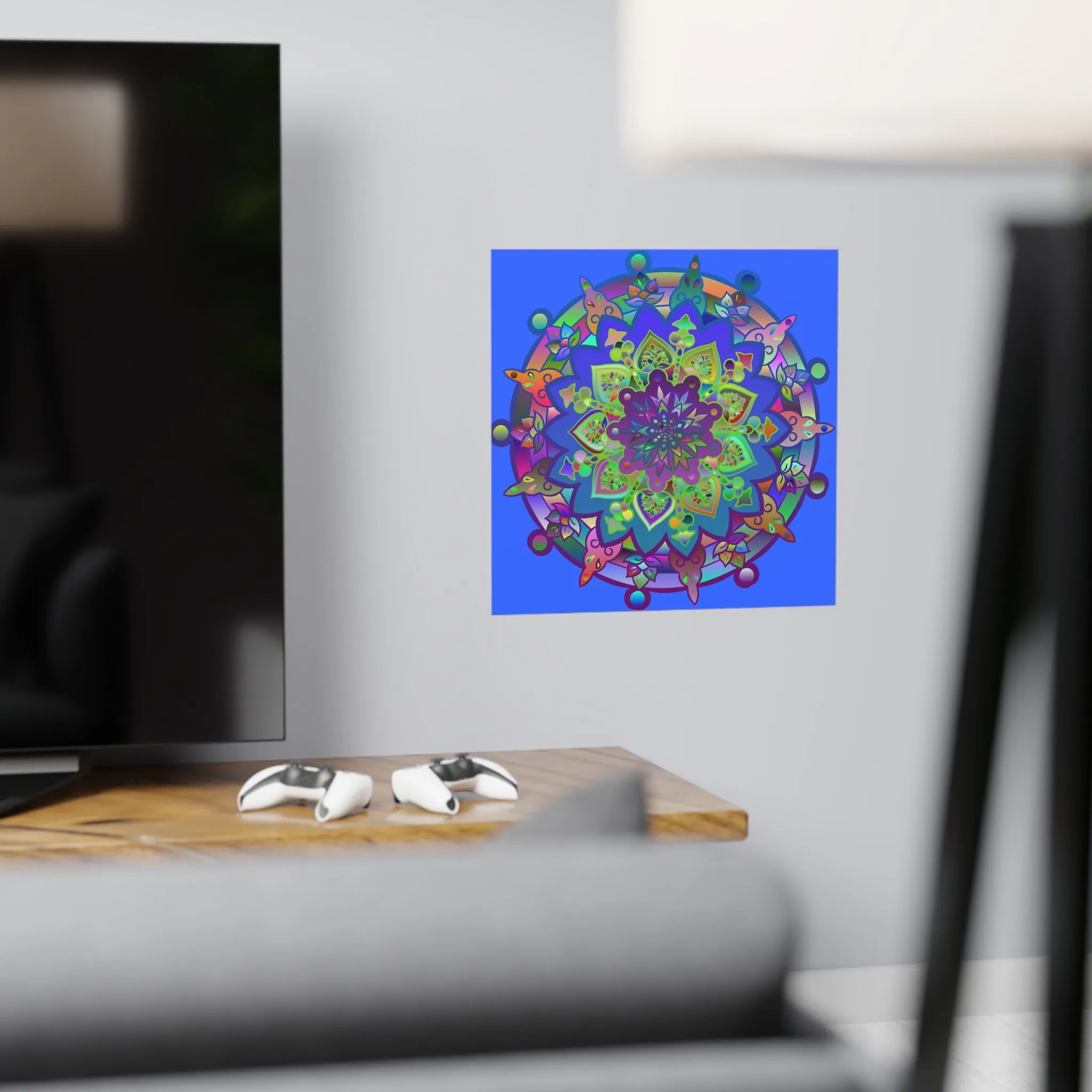 Hand-Drawn Bright Mandala Art Poster - Light Blue