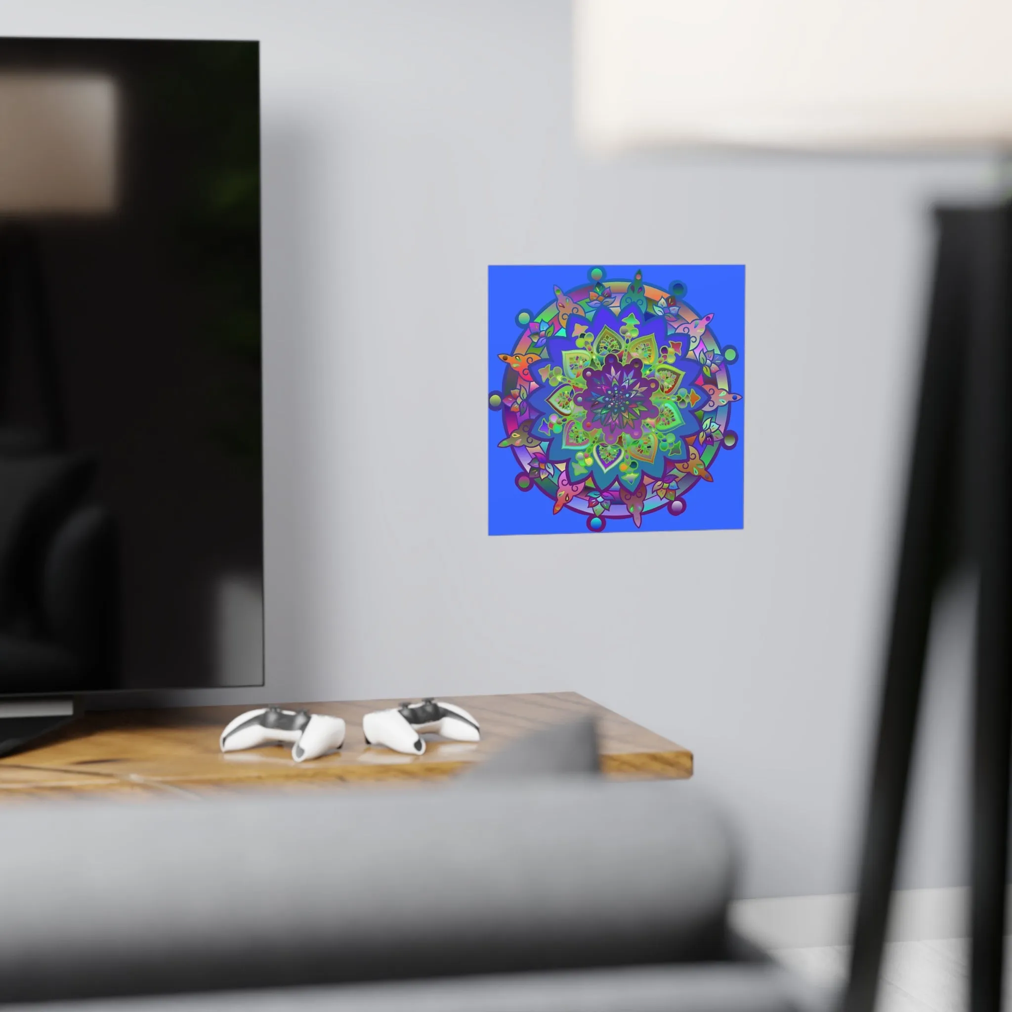 Hand-Drawn Bright Mandala Art Poster - Light Blue