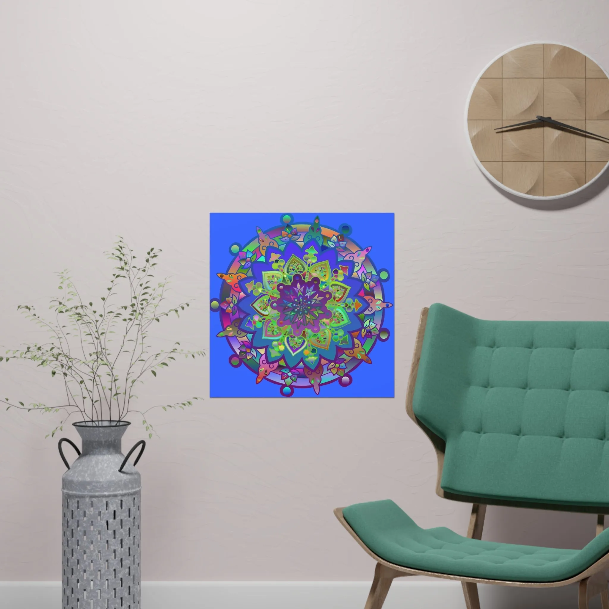 Hand-Drawn Bright Mandala Art Poster - Light Blue