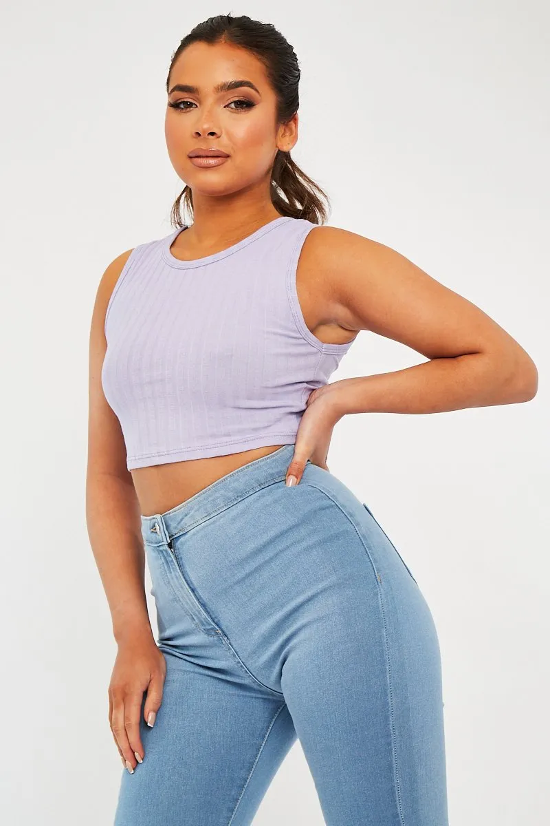 Lilac Ribbed Vest Cropped Top - Briza