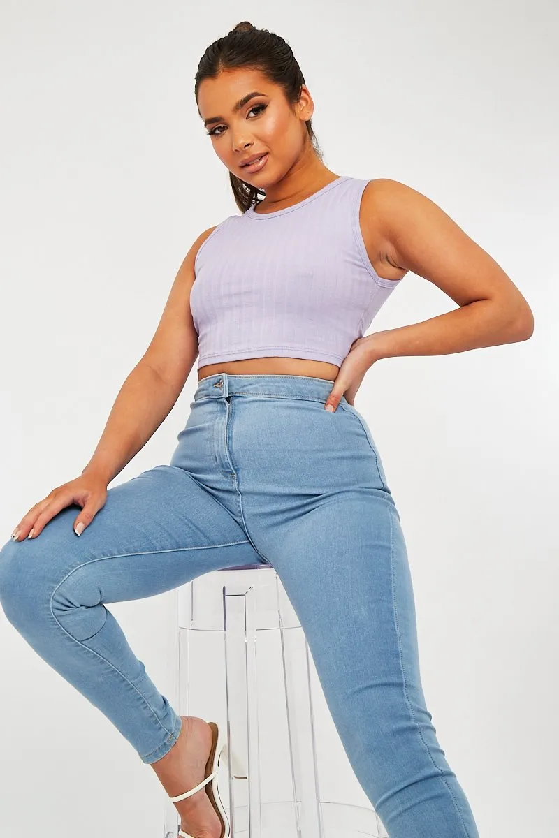 Lilac Ribbed Vest Cropped Top - Briza