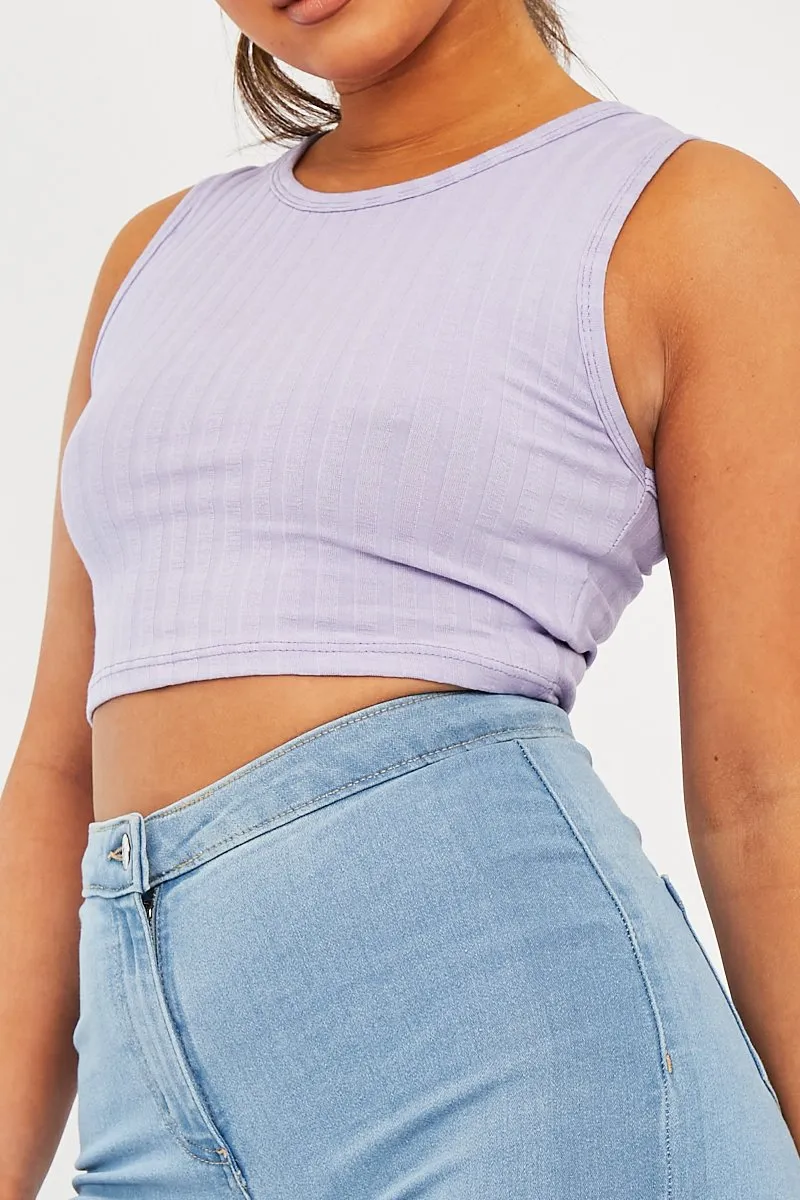 Lilac Ribbed Vest Cropped Top - Briza