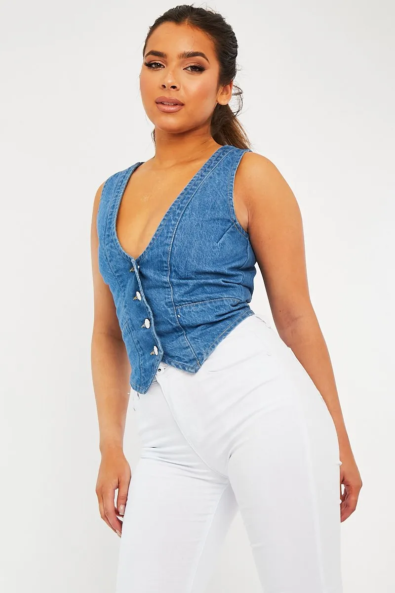 Mid Blue Denim Waistcoat - Kenda