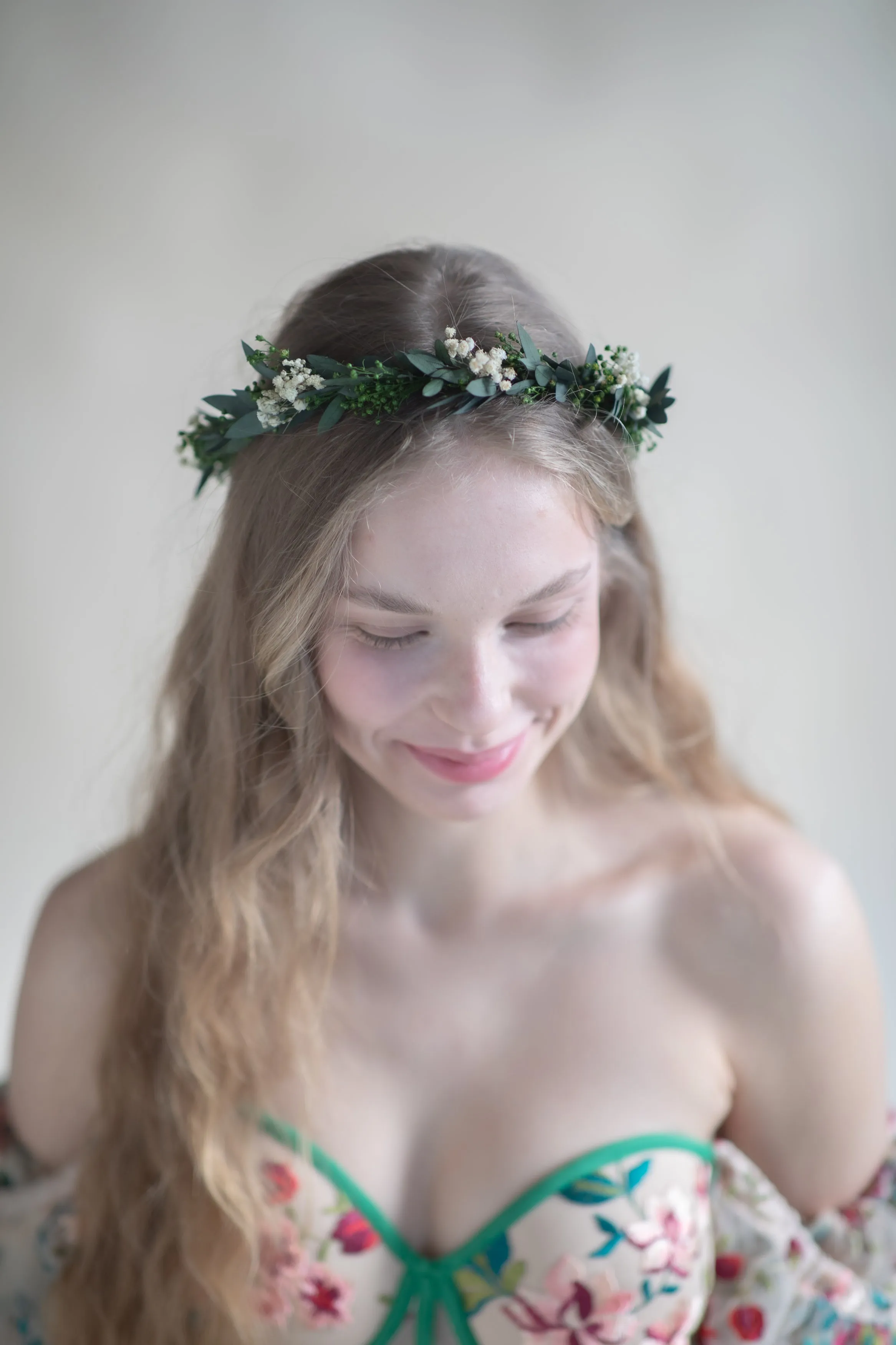 Natural greenery hair wreath