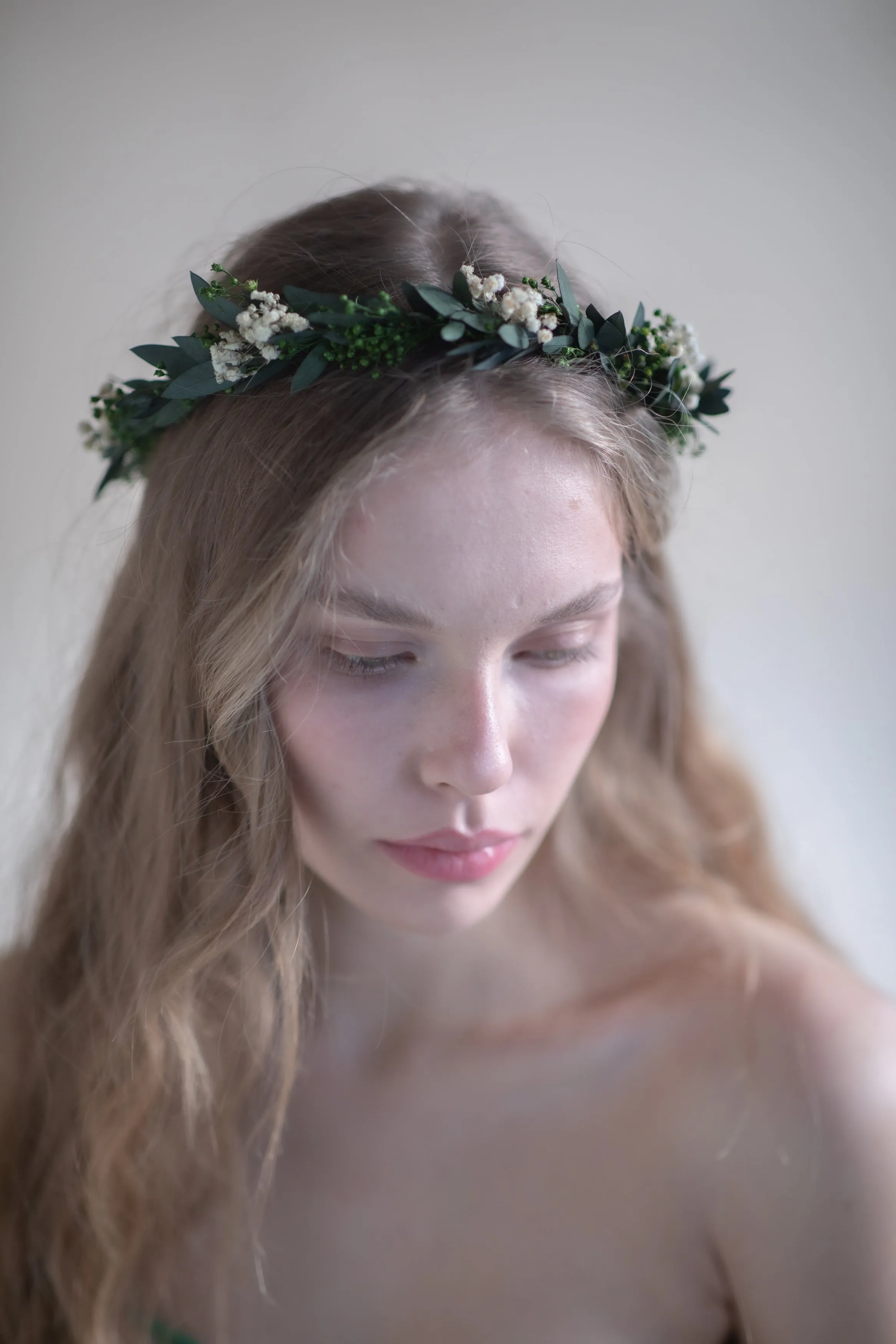 Natural greenery hair wreath