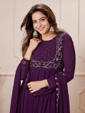 Purple Georgette Embroidered Anarkali Palazzo Set