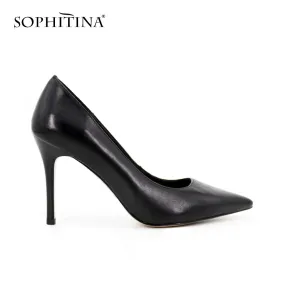 SOPHITINA Black Sheepskin Pointed Toe High Heels