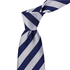 Sovereign Grade Woven Navy and Silver Rep Tie, 150 cm