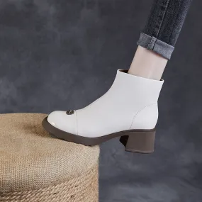 Women Minimalism Leahter Chunky Heel Ankle Boots