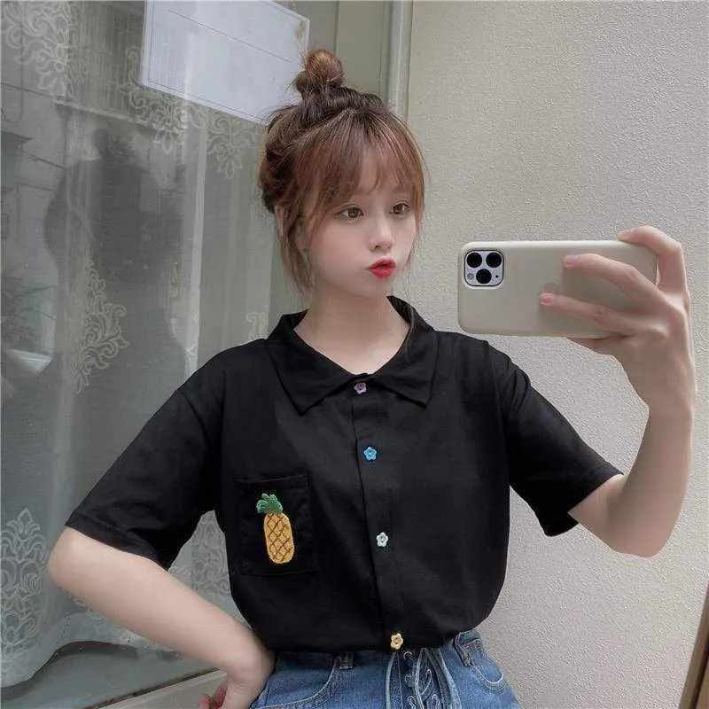 Women's Cute Pineapple Embroidered Shirts