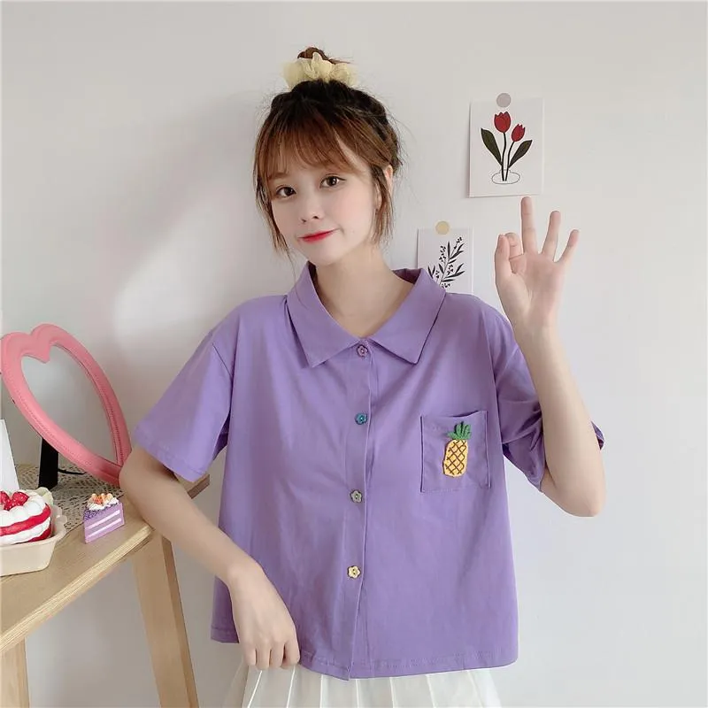 Women's Cute Pineapple Embroidered Shirts