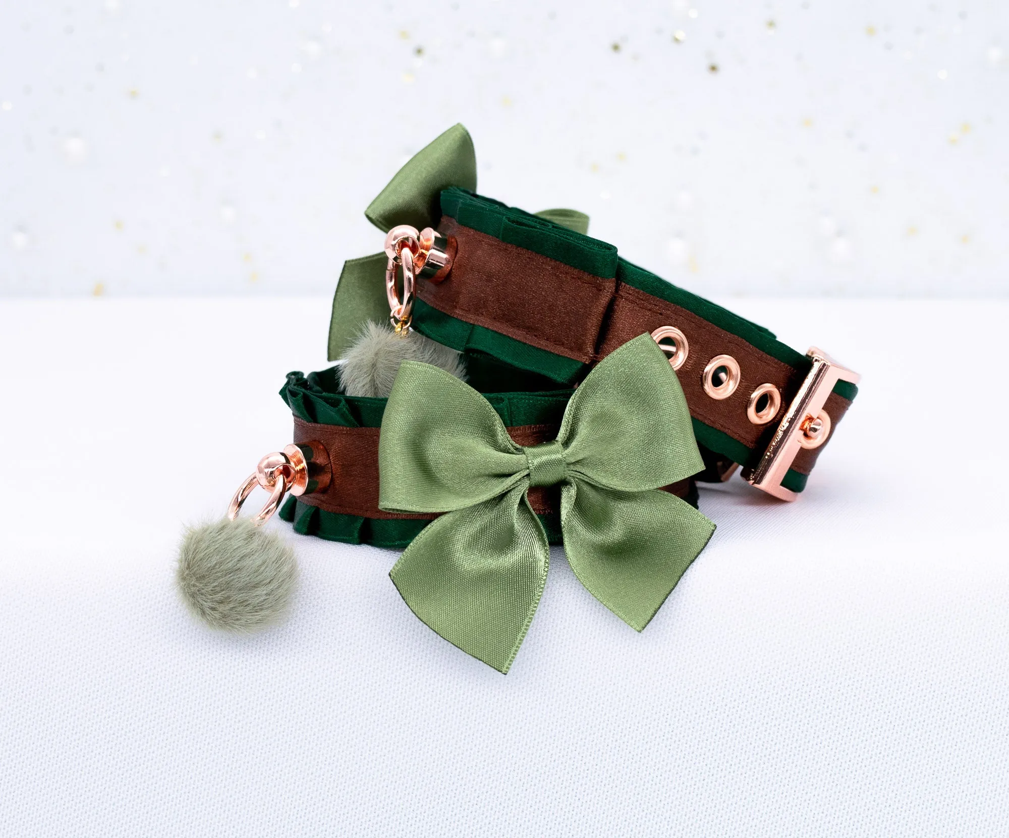 Woodlands - Hunter Green and Chocolate Brown Luxury Cuffs in Rose Gold